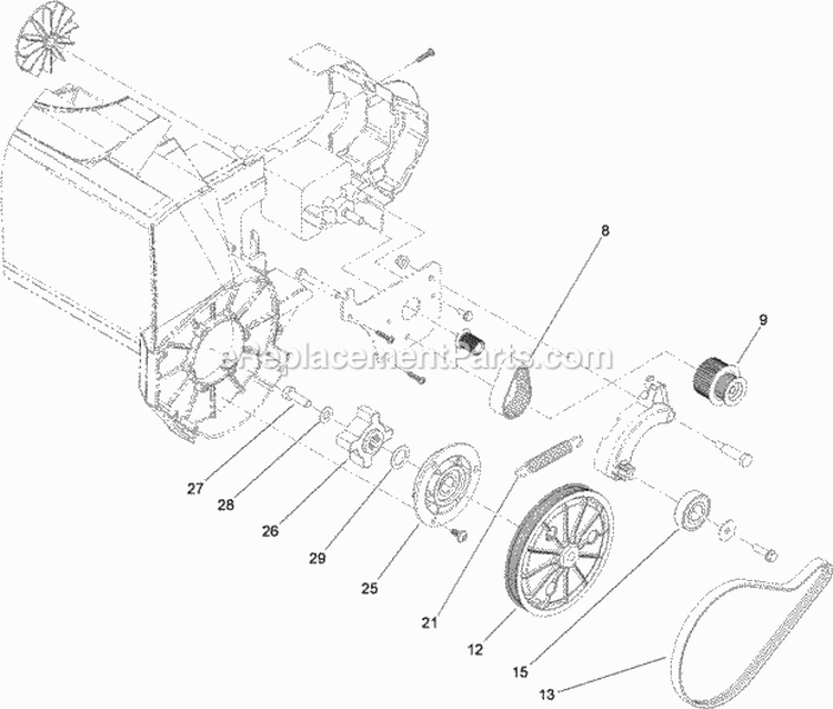 Drive Assembly Diagram and Parts List for 38381 312000001-312999999 - 2012 Lawn Boy Snow Blower